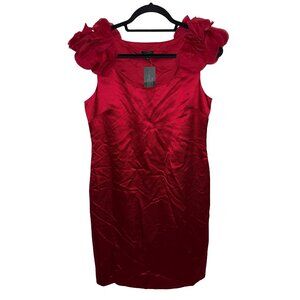 Ann Taylor Red Satin Textured Silk/Wool Blend Sheath Sleeveless Dress Sz 6 NWT